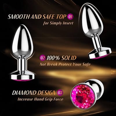 Metal Butt Plug with Pink Crystal Jewel for Women – Smooth Stainless Steel Anal Trainer, Easy Clean Design_img_5
