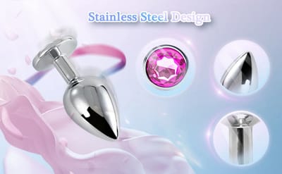Metal Butt Plug with Pink Crystal Jewel for Women – Smooth Stainless Steel Anal Trainer, Easy Clean Design_img_7