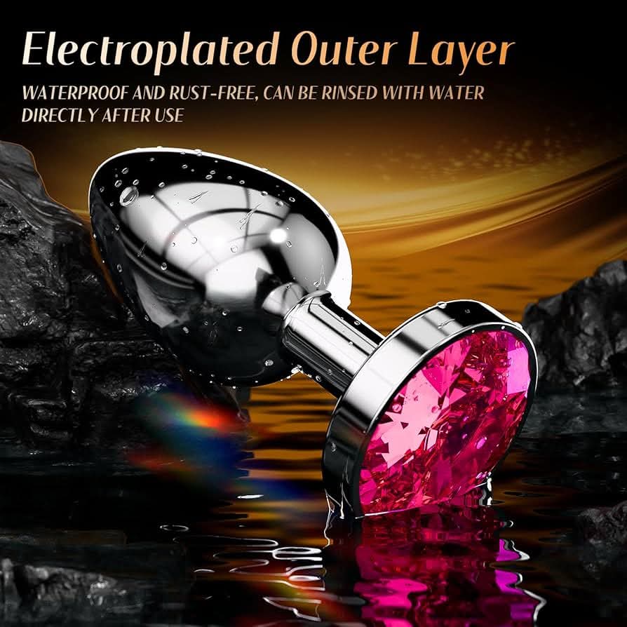 Metal Butt Plug with Pink Crystal Jewel for Women – Smooth Stainless Steel Anal Trainer, Easy Clean Design