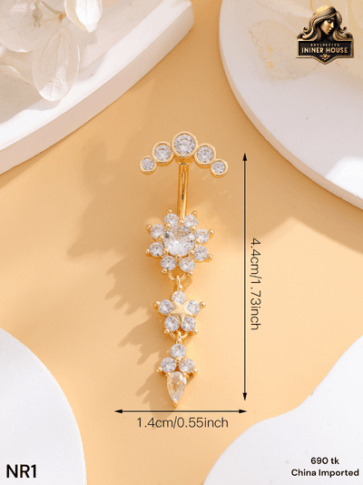 Elegant Crystal Flower Belly Ring with Star Charm – Premium Navel Piercing_img_4