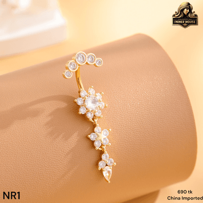 Elegant Crystal Flower Belly Ring with Star Charm – Premium Navel Piercing_img_2
