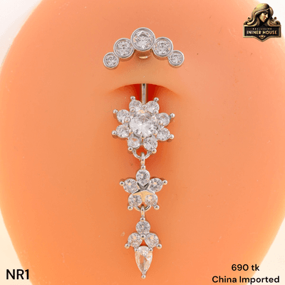 Elegant Crystal Flower Belly Ring with Star Charm – Premium Navel Piercing_img_1