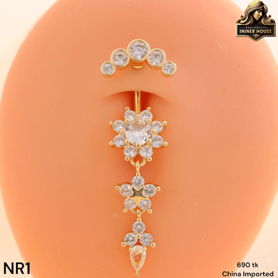 Elegant Crystal Flower Belly Ring with Star Charm – Premium Navel Piercing_img_0