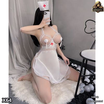 Sexy Nurse Costume Lingerie – Sheer Lace Dress & Cap Roleplay Outfit for Women_img_3