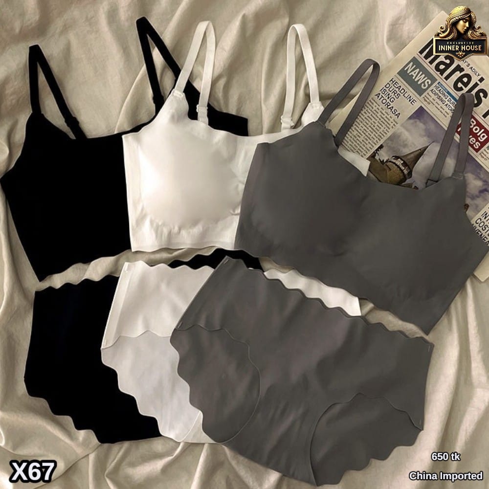 Seamless Bra and Panty Set for Women – Wireless Comfort Lingerie (Black, White & Grey)