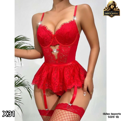 Lace Lingerie Bodysuit with Garter Straps Imported Womens Sexy Nightwear