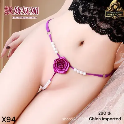 Rose Flower Pearl Thong Panty Adjustable Womens GString Bikini Brief Premium Sexy Underwear