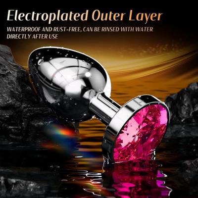Metal Butt Plug with Pink Crystal Jewel for Women Smooth Stainless Steel Anal Trainer Easy Clean Design