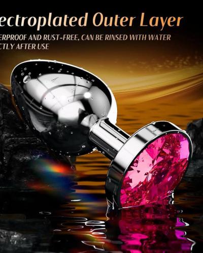Metal Butt Plug with Pink Crystal Jewel for Women Smooth Stainless Steel Anal Trainer Easy Clean Design