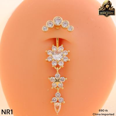 Elegant Crystal Flower Belly Ring with Star Charm Premium Navel Piercing