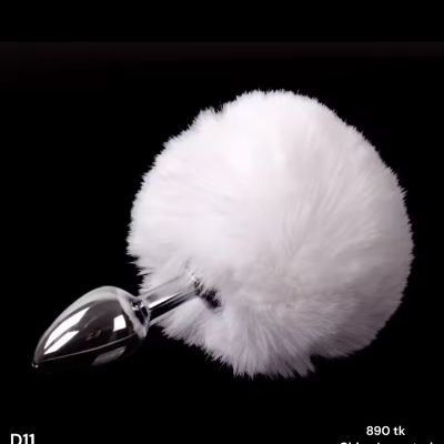 Premium Fluffy Bunny Tail Butt Plug Stainless Steel Anal Plug with White Faux Fur Tail