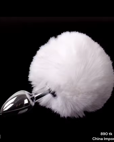 Premium Fluffy Bunny Tail Butt Plug Stainless Steel Anal Plug with White Faux Fur Tail