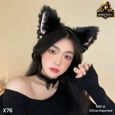 Black Cat Ear Headband with Bell Choker Set Cute Cosplay Kawaii Anime Accessories for Women
