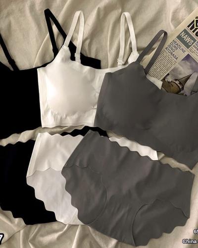 Seamless Bra and Panty Set for Women Wireless Comfort Lingerie Black White Grey