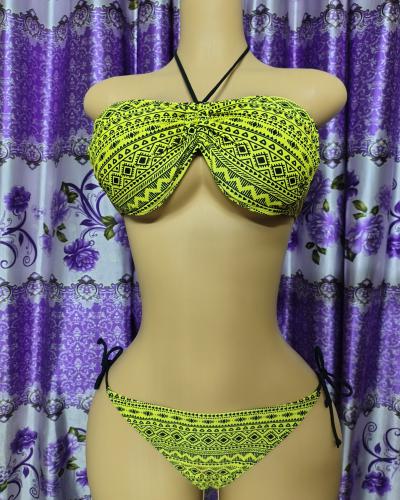 Womens Stylish Bikini Set Collection Tribal Print NeonBlack WhiteSolid Pink Check Hot Pink Two Piece Swimwear for Beach Pool Party